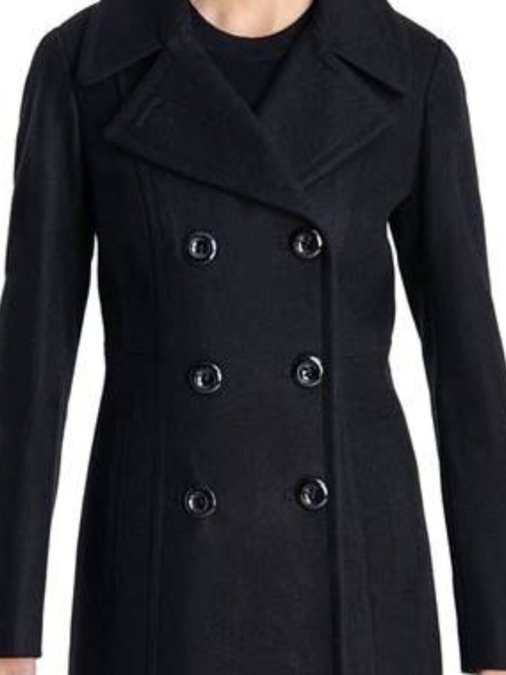 NEW Anne Klein Womens S Black Wool Blend Double Breasted Coat NWT $225 Macys